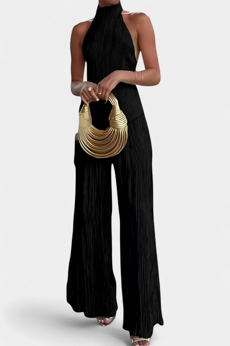 OMNIYA™ | Coordinato chic in tessuto plissé con schiena scoperta