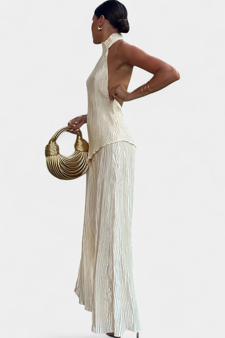OMNIYA™ | Coordinato chic in tessuto plissé con schiena scoperta