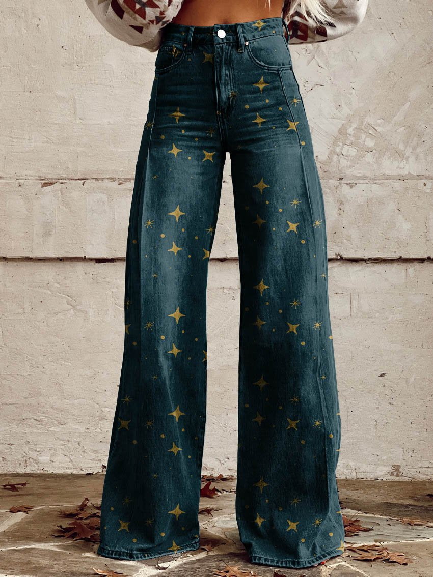 OMNIYA™ | Pantaloni vintage boho con stampa a stelle