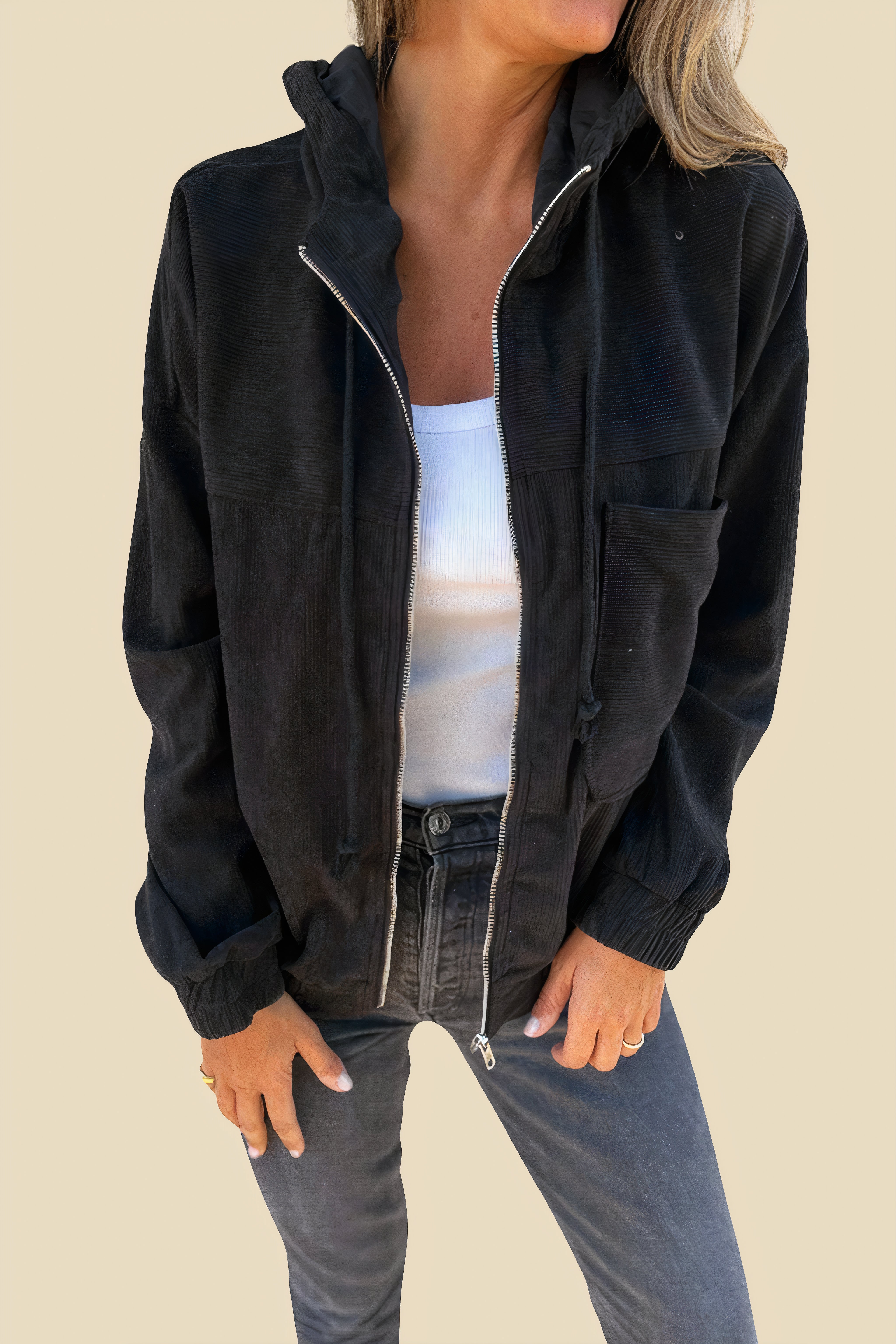 OMNIYA™ | Giacca a cappuccio in corduroy con zip
