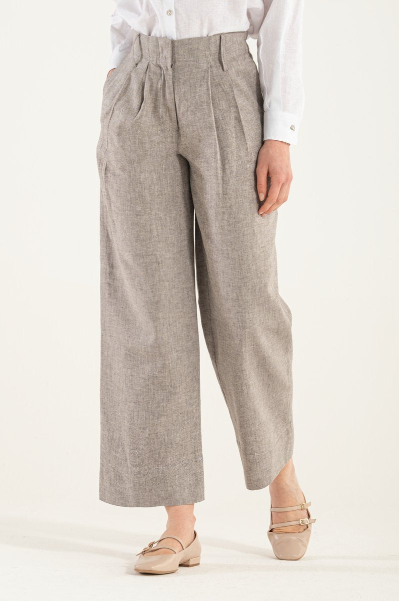 OMNIYA™ | Pantalone Beige con Chiusura a Bottone