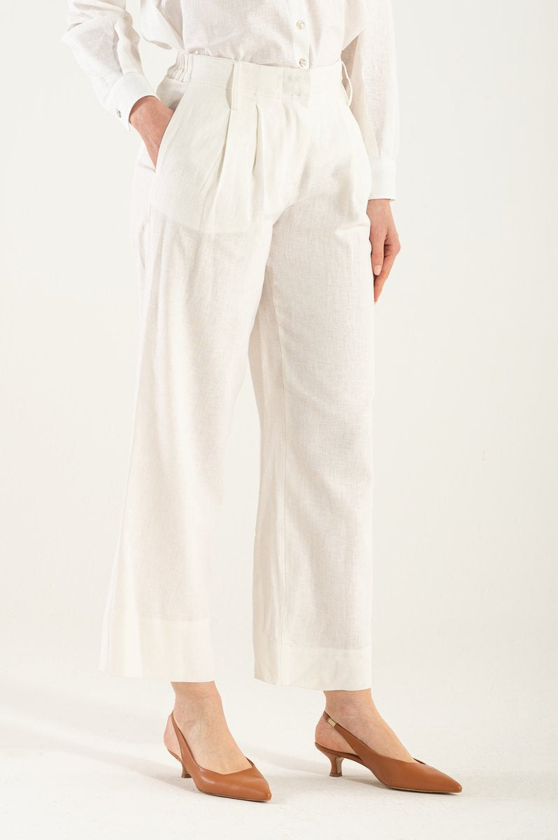 OMNIYA™ | Pantalone Crema con Chiusura a Bottone