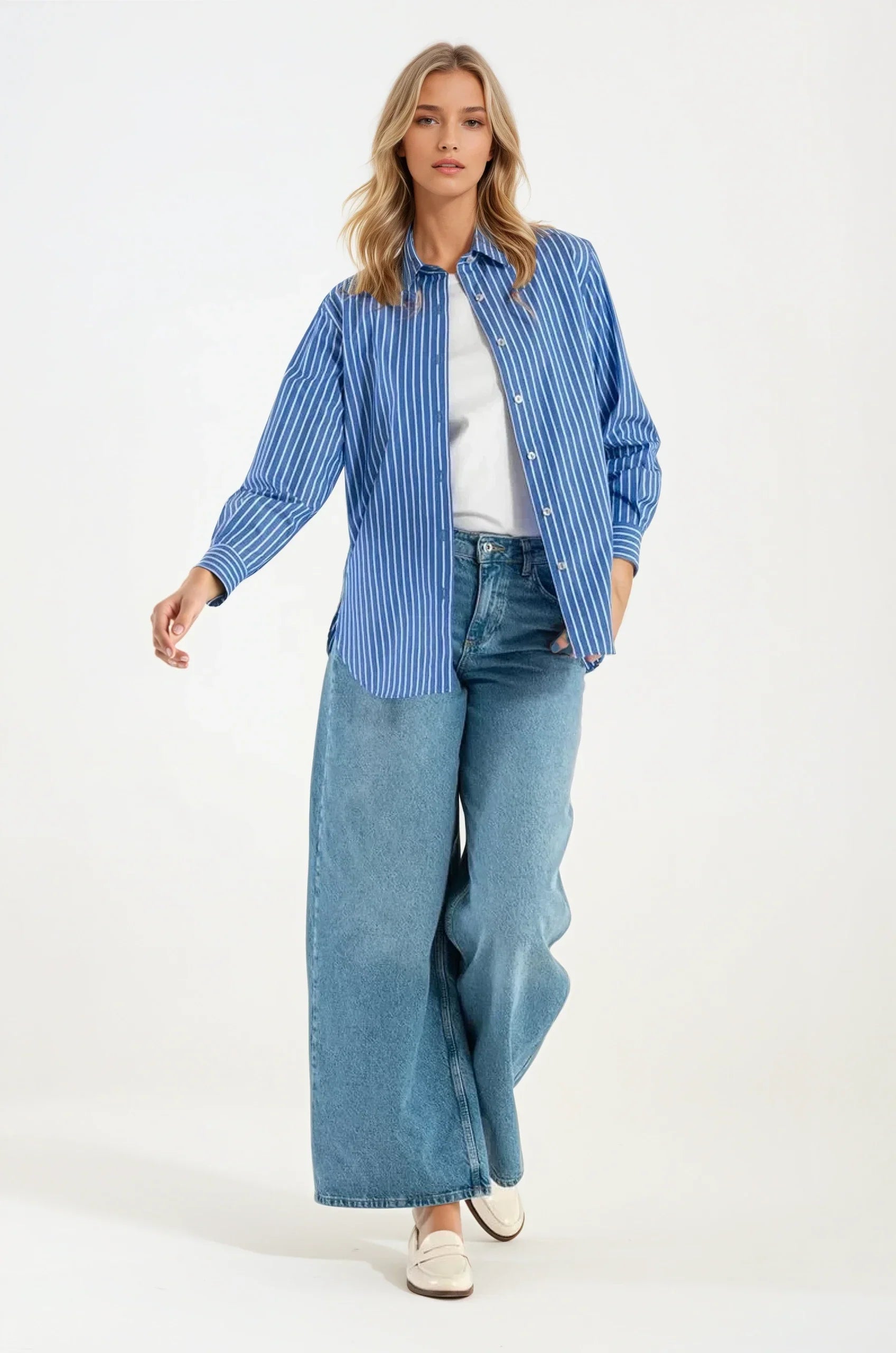 OMNIYA™ | Camicia a Righe Blu in Cotone