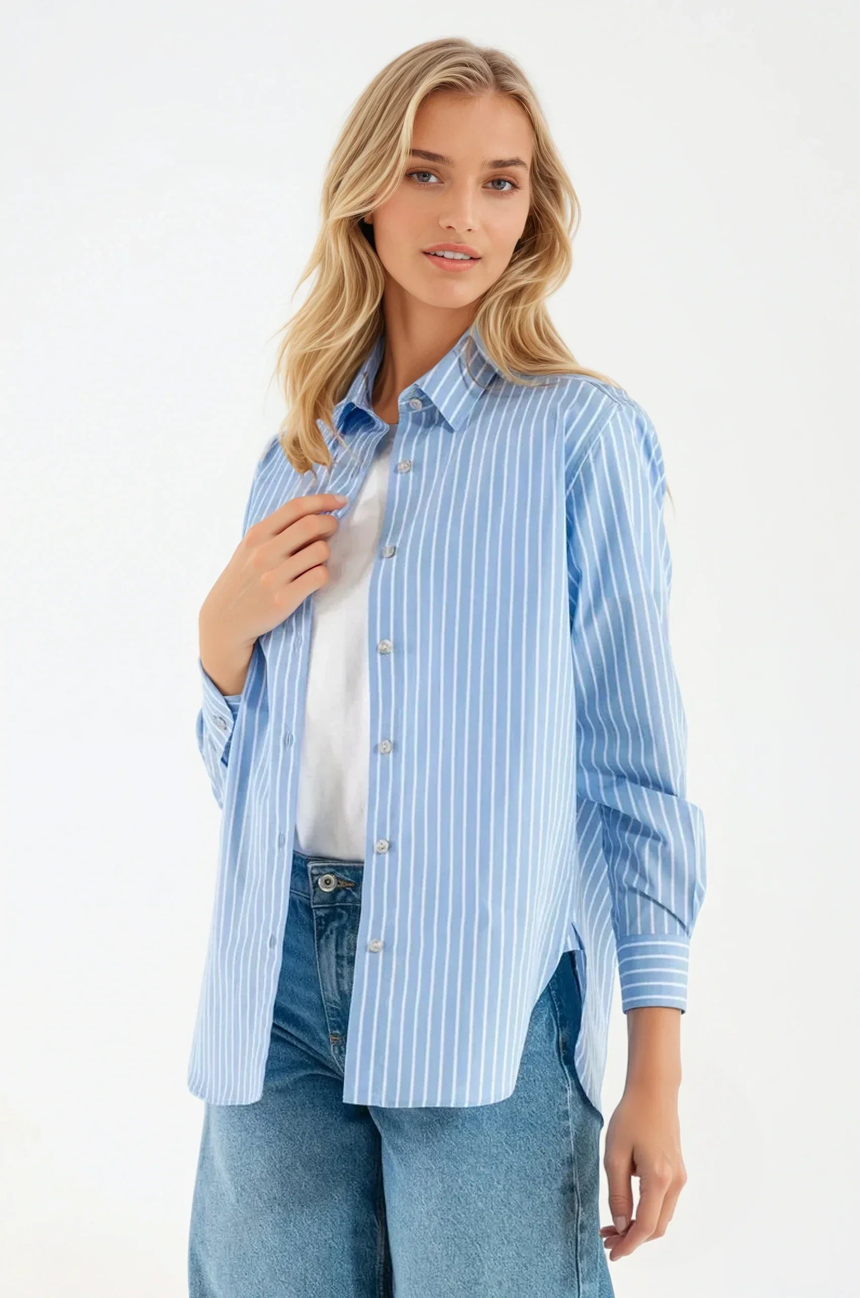 OMNIYA™ | Camicia a Righe Azzurra in Cotone