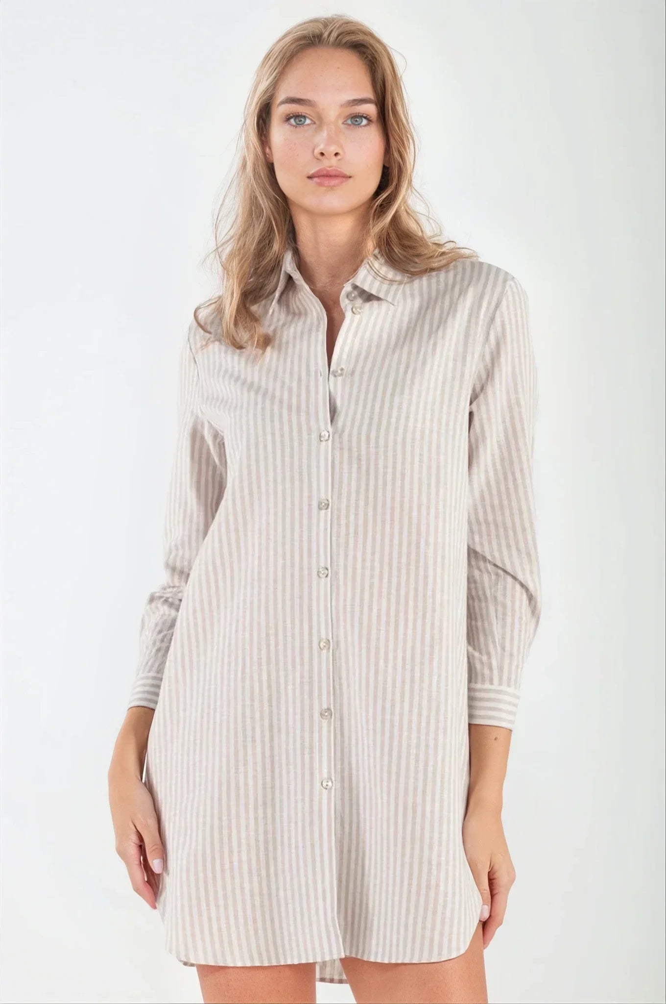 OMNIYA™ | Camicia Abito in Lino Beige