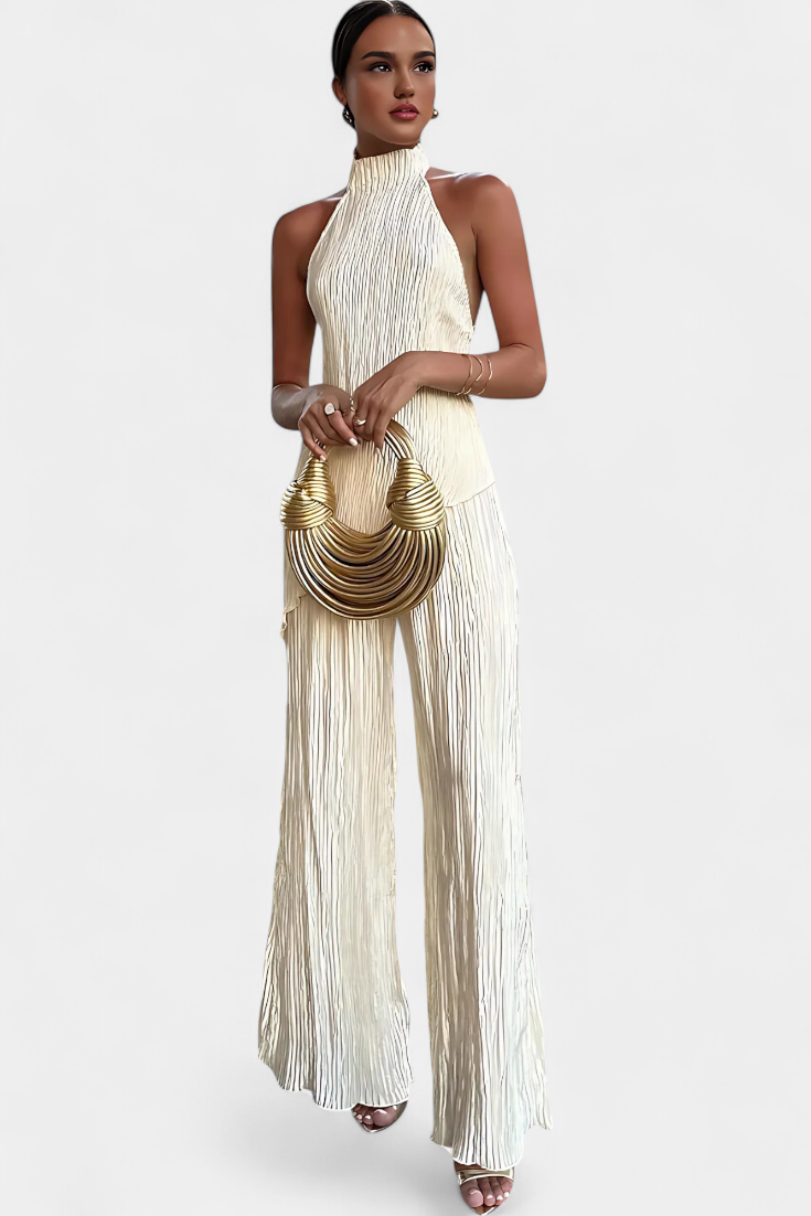 OMNIYA™ | Coordinato chic in tessuto plissé con schiena scoperta