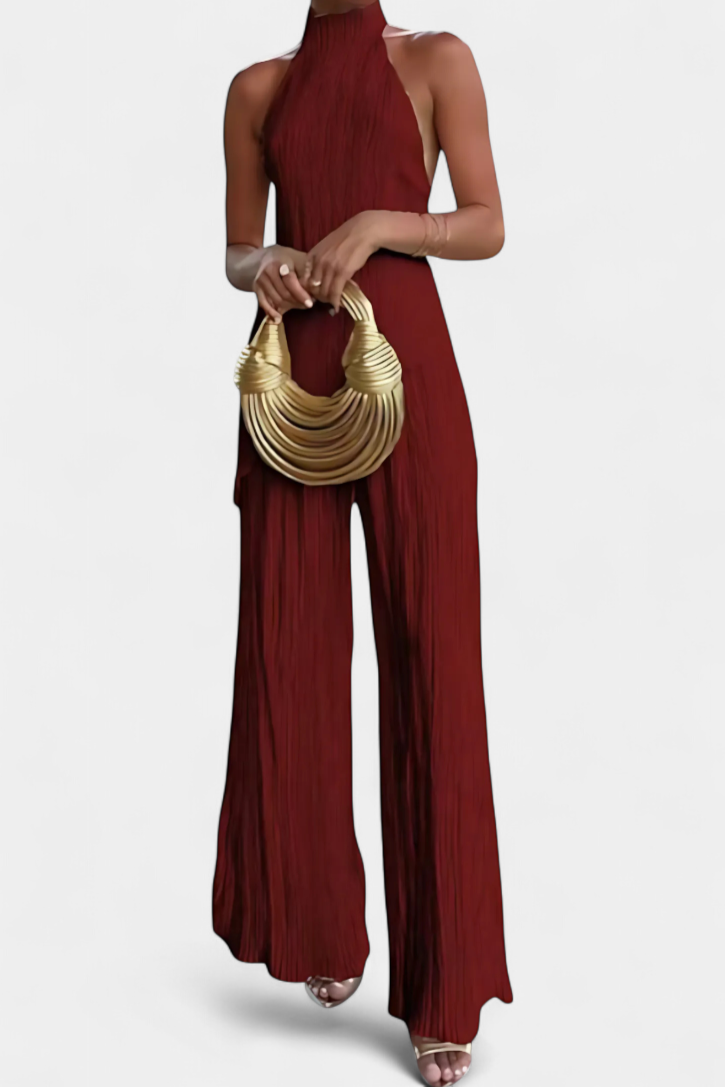OMNIYA™ | Coordinato chic in tessuto plissé con schiena scoperta