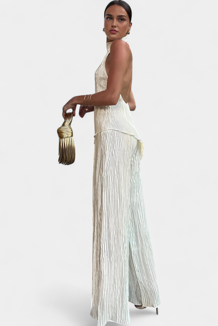 OMNIYA™ | Coordinato chic in tessuto plissé con schiena scoperta