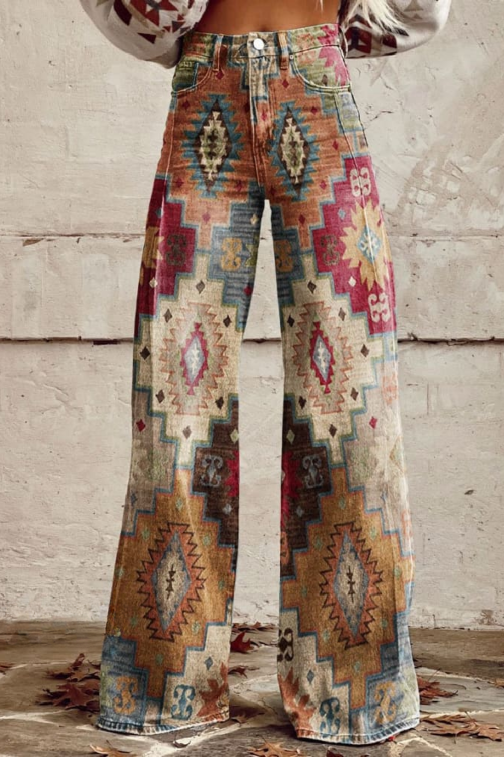 OMNIYA™ | Pantaloni vintage boho con stampa azteca
