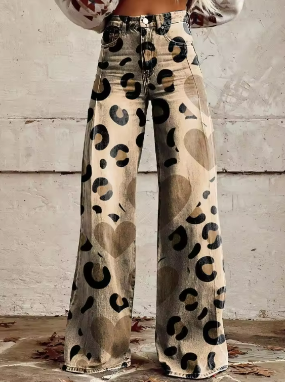 OMNIYA™ | Pantaloni vintage boho con stampa leopardata