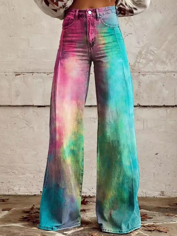 OMNIYA™ | Pantaloni vintage boho con effetto sfumato arcobaleno