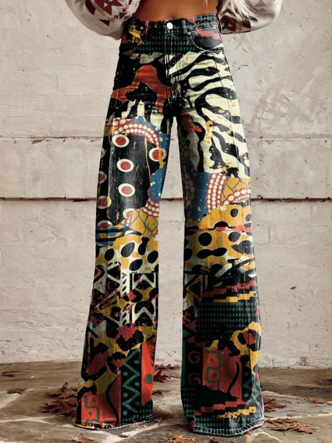 OMNIYA™ | Pantaloni boho vintage con stampa grafica