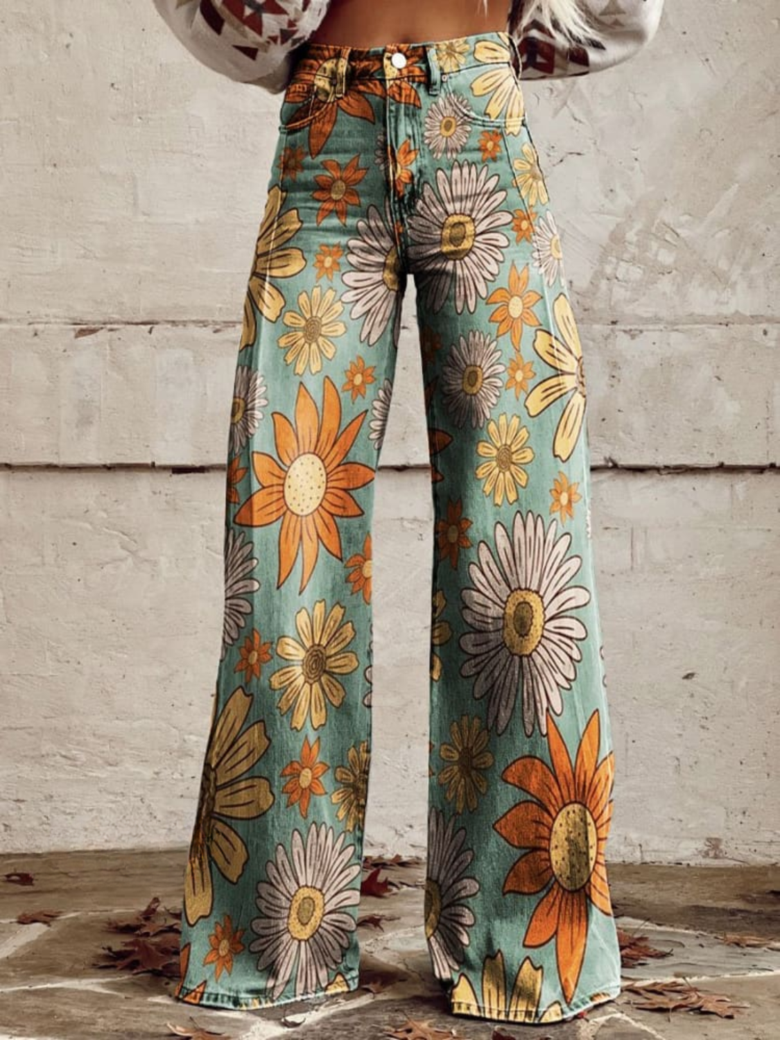 OMNIYA™ | Pantaloni in denim boho con stampa floreale