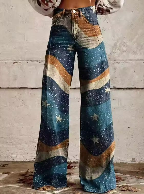 OMNIYA™ | Pantaloni boho vintage con stampa a stelle e strisce