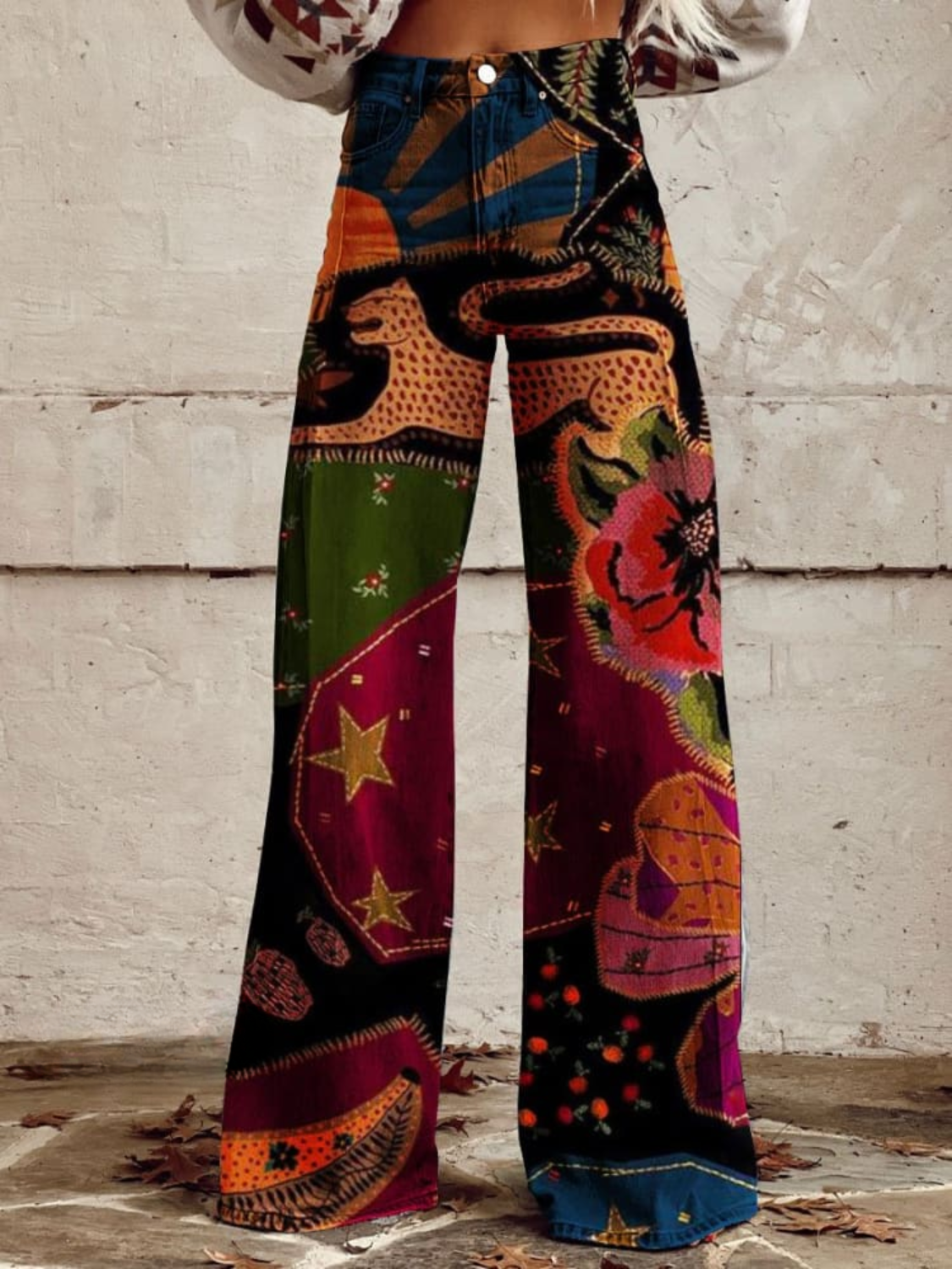 OMNIYA™ | Pantaloni in denim con stampa patchwork Boho