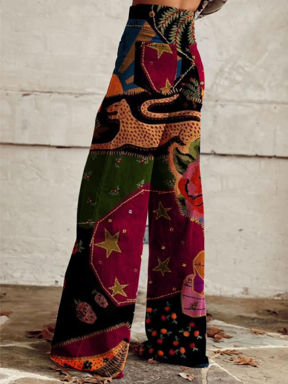 OMNIYA™ | Pantaloni in denim con stampa patchwork Boho