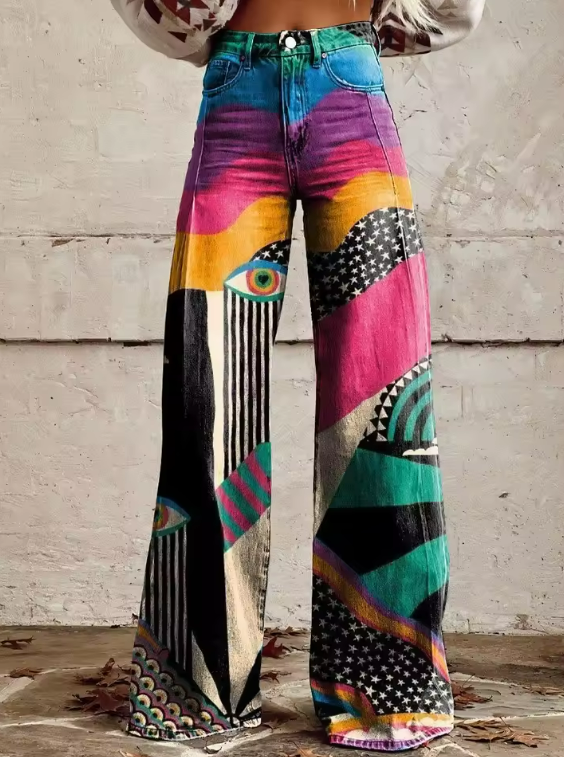 OMNIYA™ | Pantaloni Boho Vintage con Stampa Multicolore