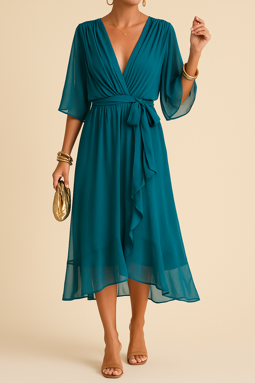 OMNIYA™ | Abito in chiffon con scollo a V