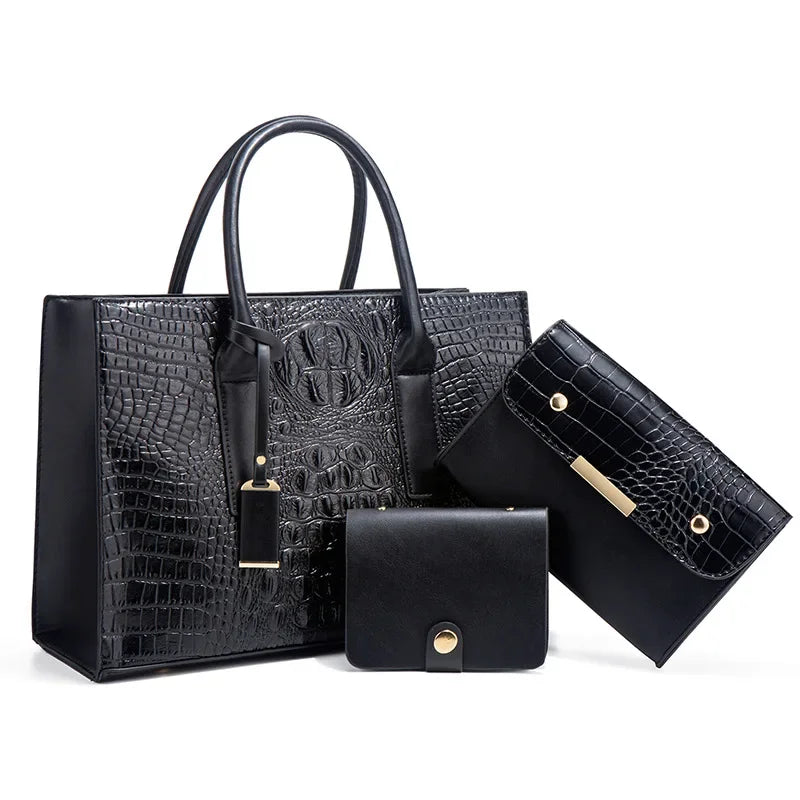 OMNIYA™ | Elegante set di borse con stampa coccodrillo, portafoglio e pochette