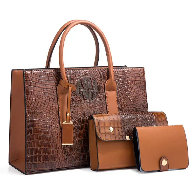 OMNIYA™ | Elegante set di borse con stampa coccodrillo, portafoglio e pochette