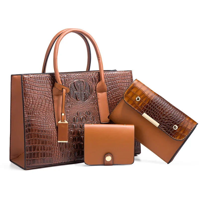 OMNIYA™ | Elegante set di borse con stampa coccodrillo, portafoglio e pochette
