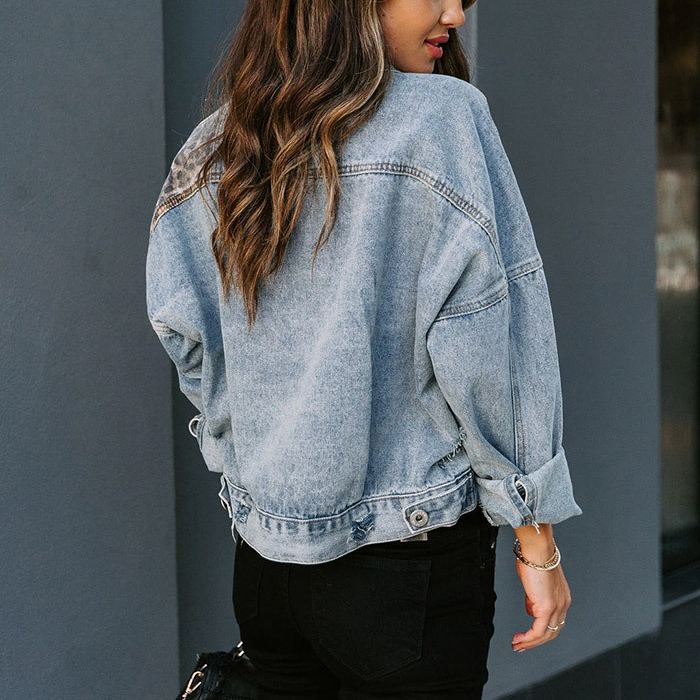 OMNIYA™ | Giacca in Denim Con Stampa Leopardata