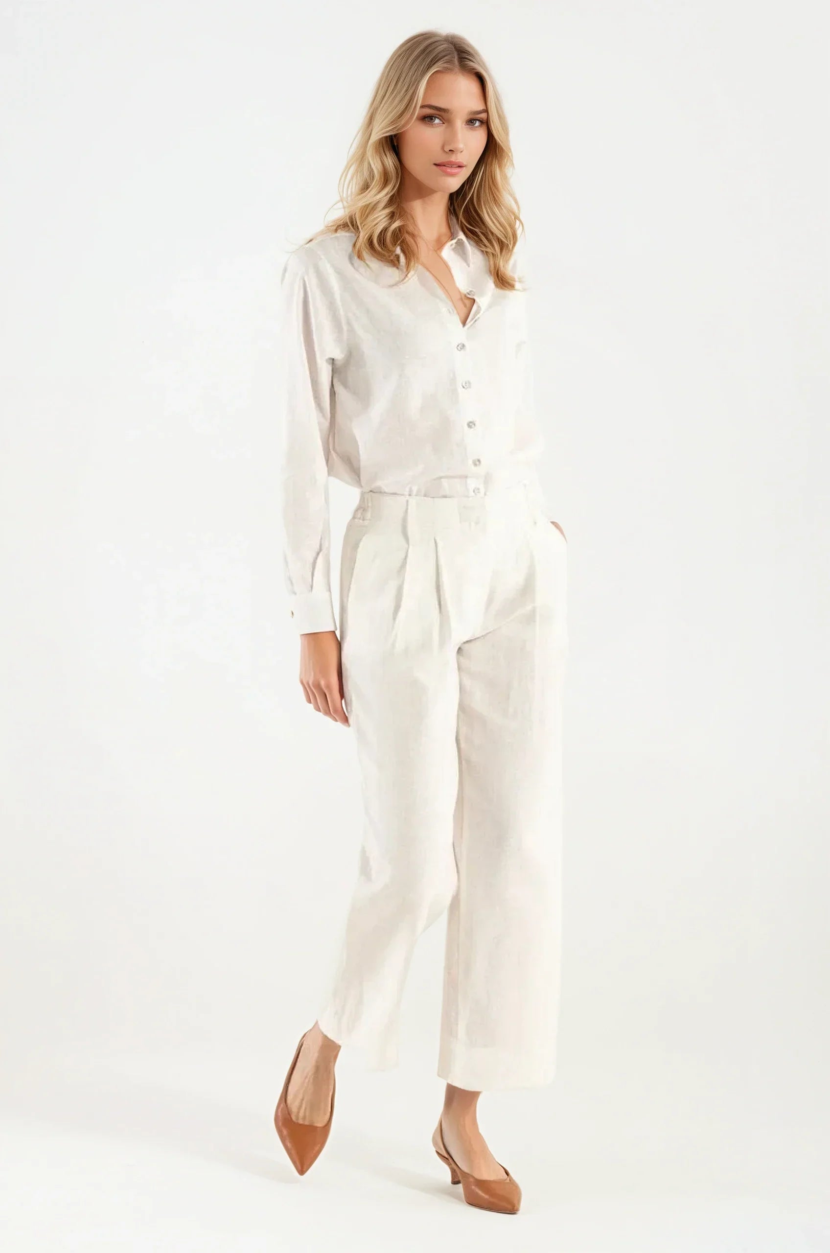 OMNIYA™ | Pantalone Crema con Chiusura a Bottone