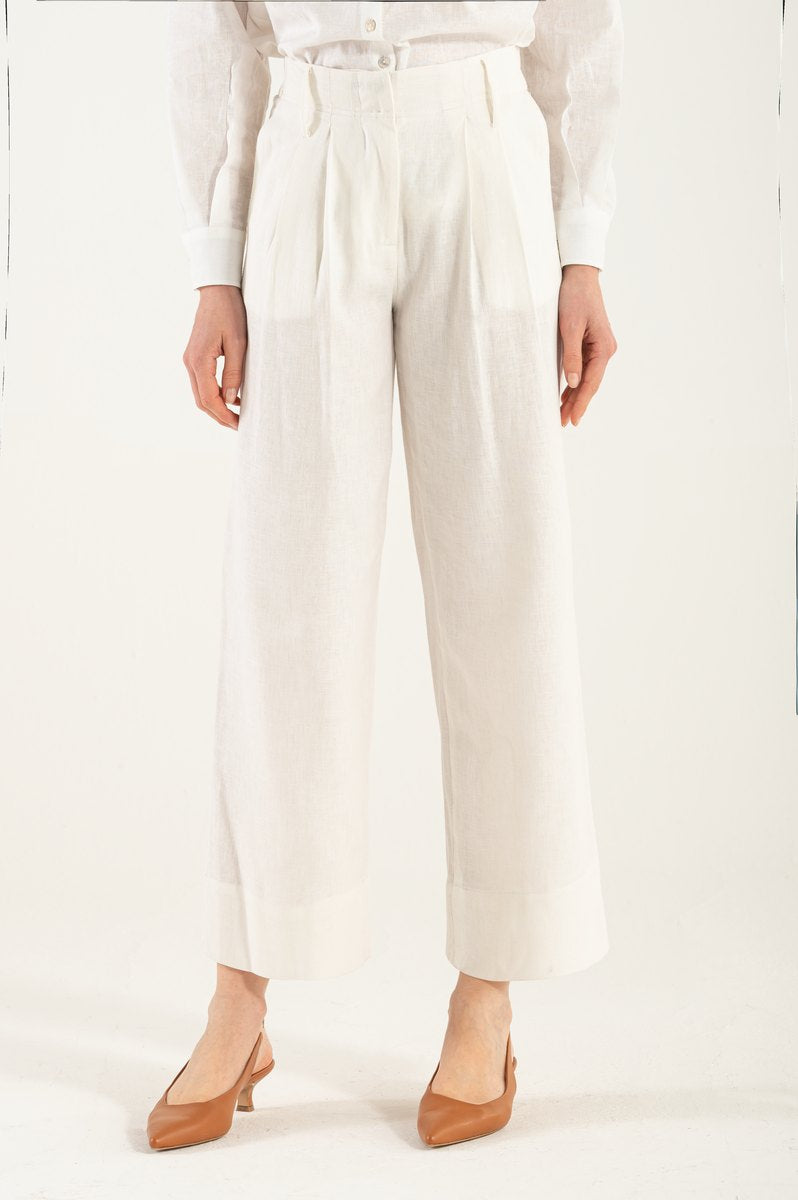 OMNIYA™ | Pantalone Crema con Chiusura a Bottone