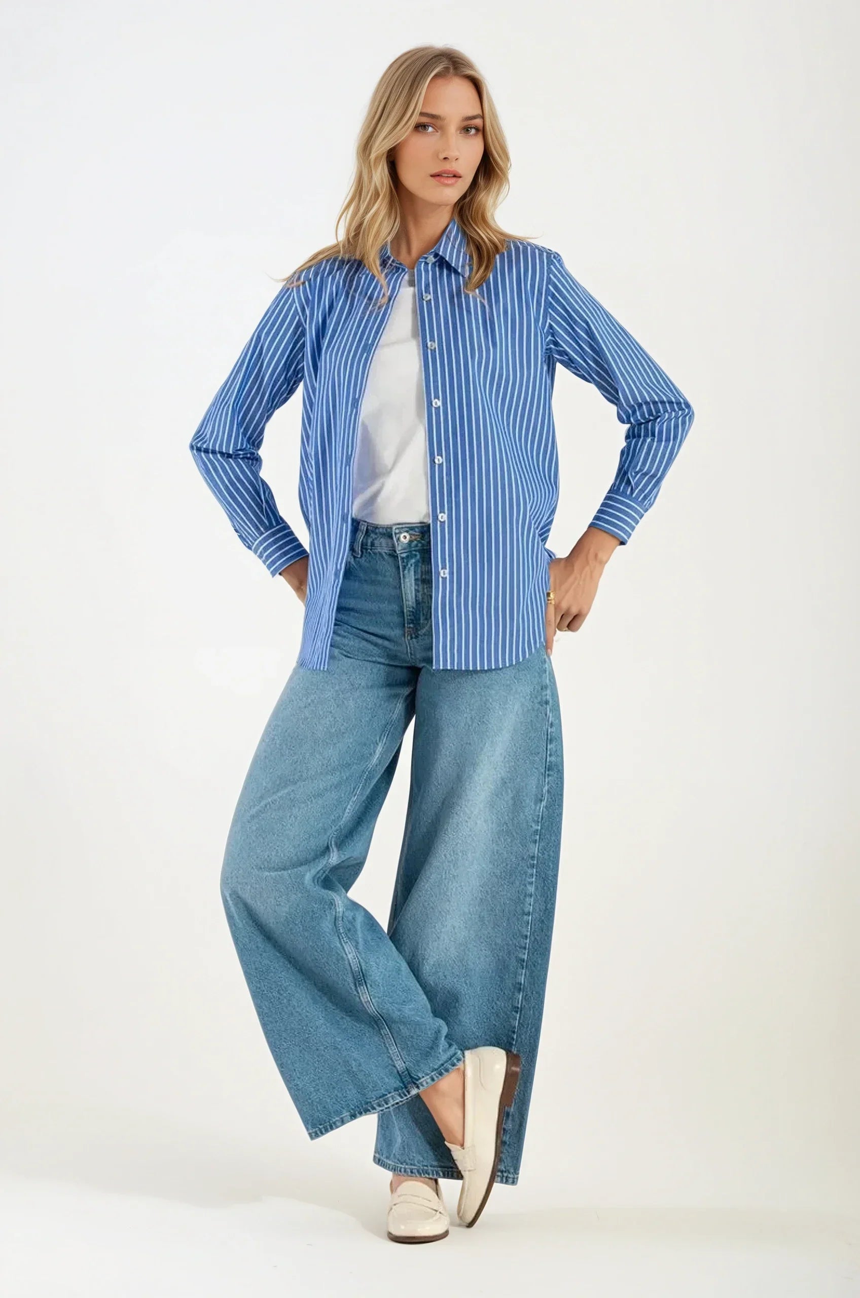 OMNIYA™ | Camicia a Righe Blu in Cotone