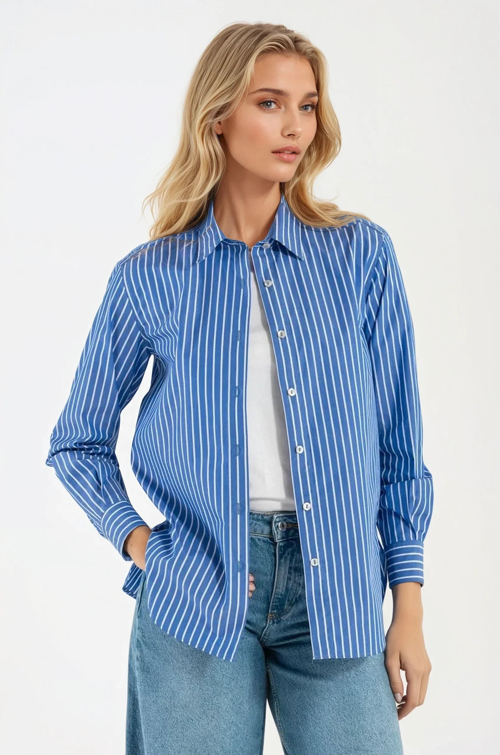 OMNIYA™ | Camicia a Righe Blu in Cotone