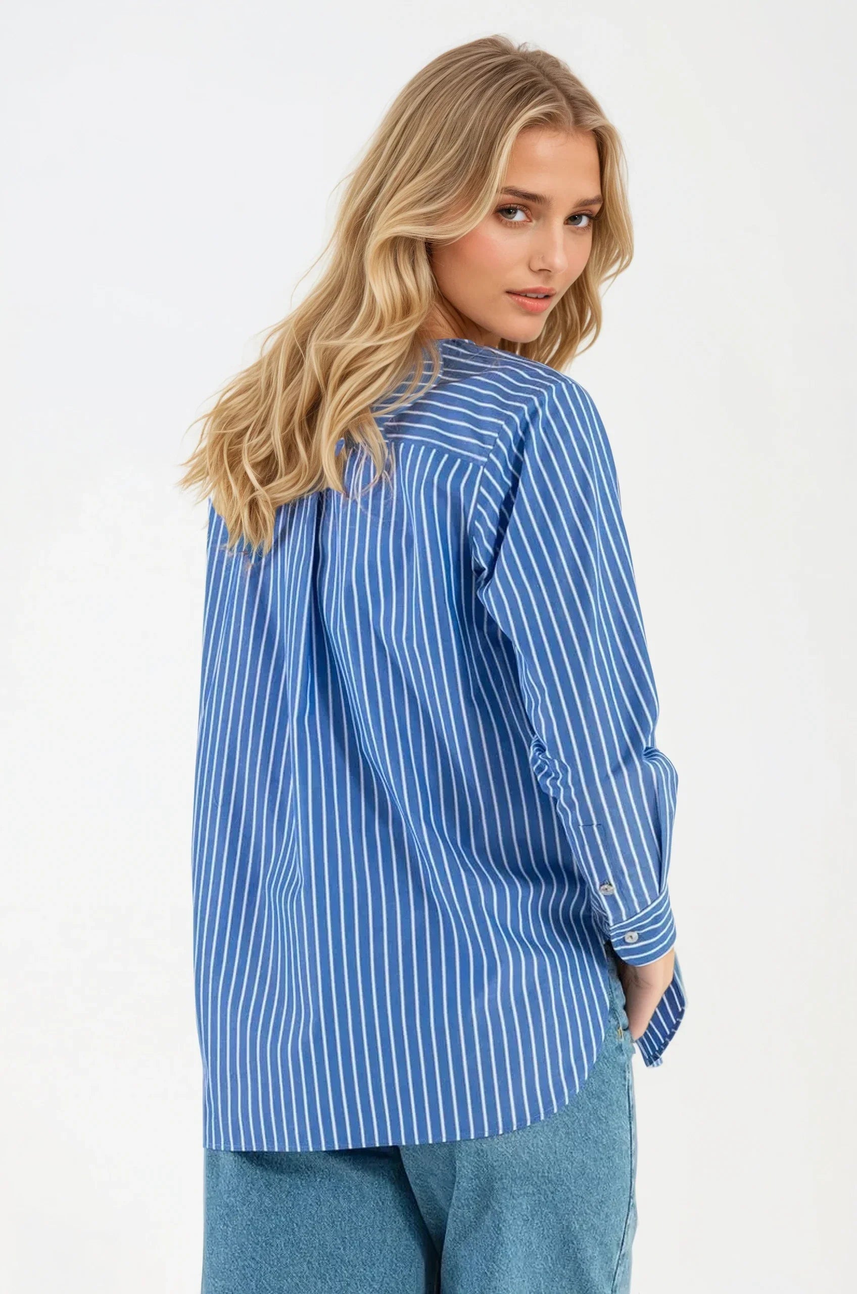 OMNIYA™ | Camicia a Righe Blu in Cotone