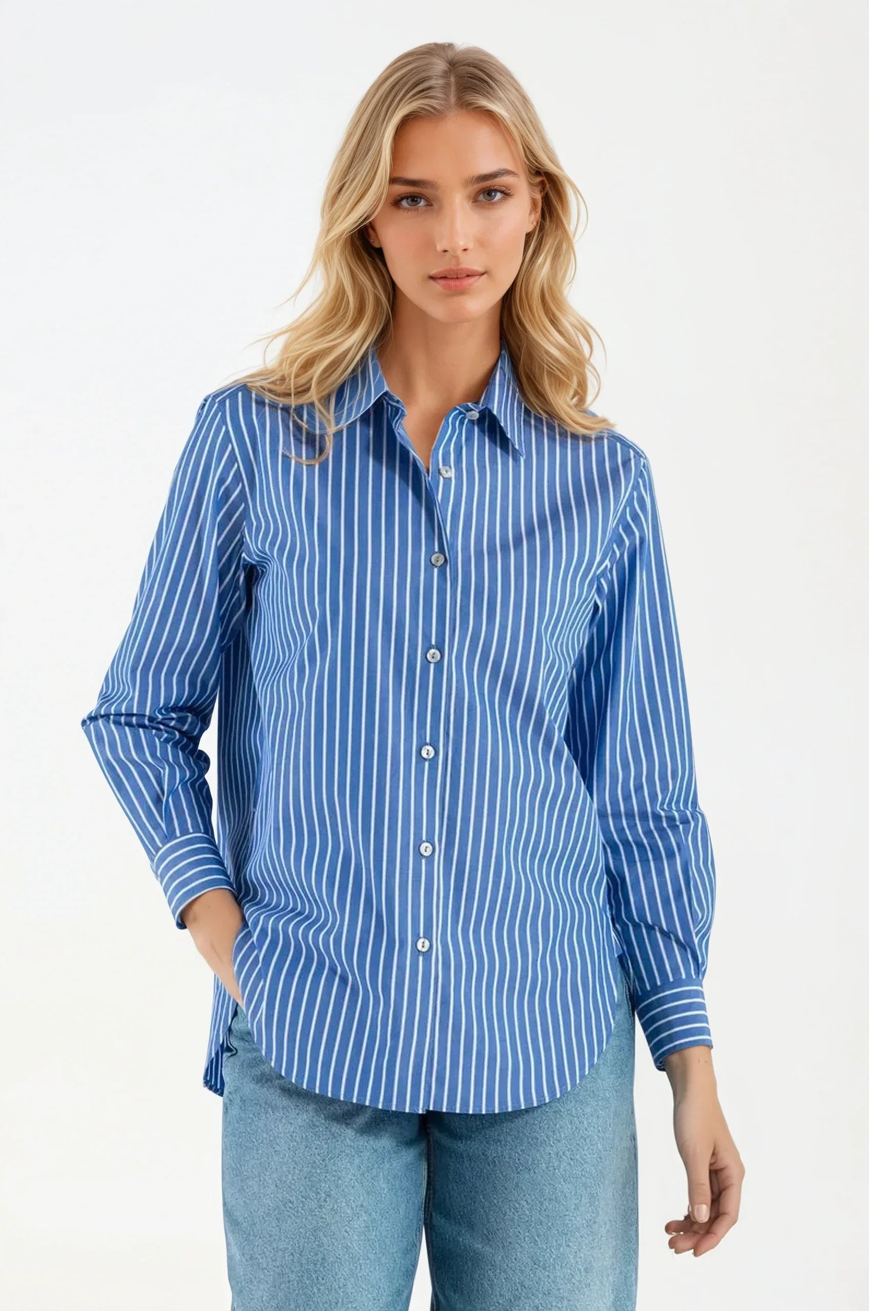 OMNIYA™ | Camicia a Righe Blu in Cotone