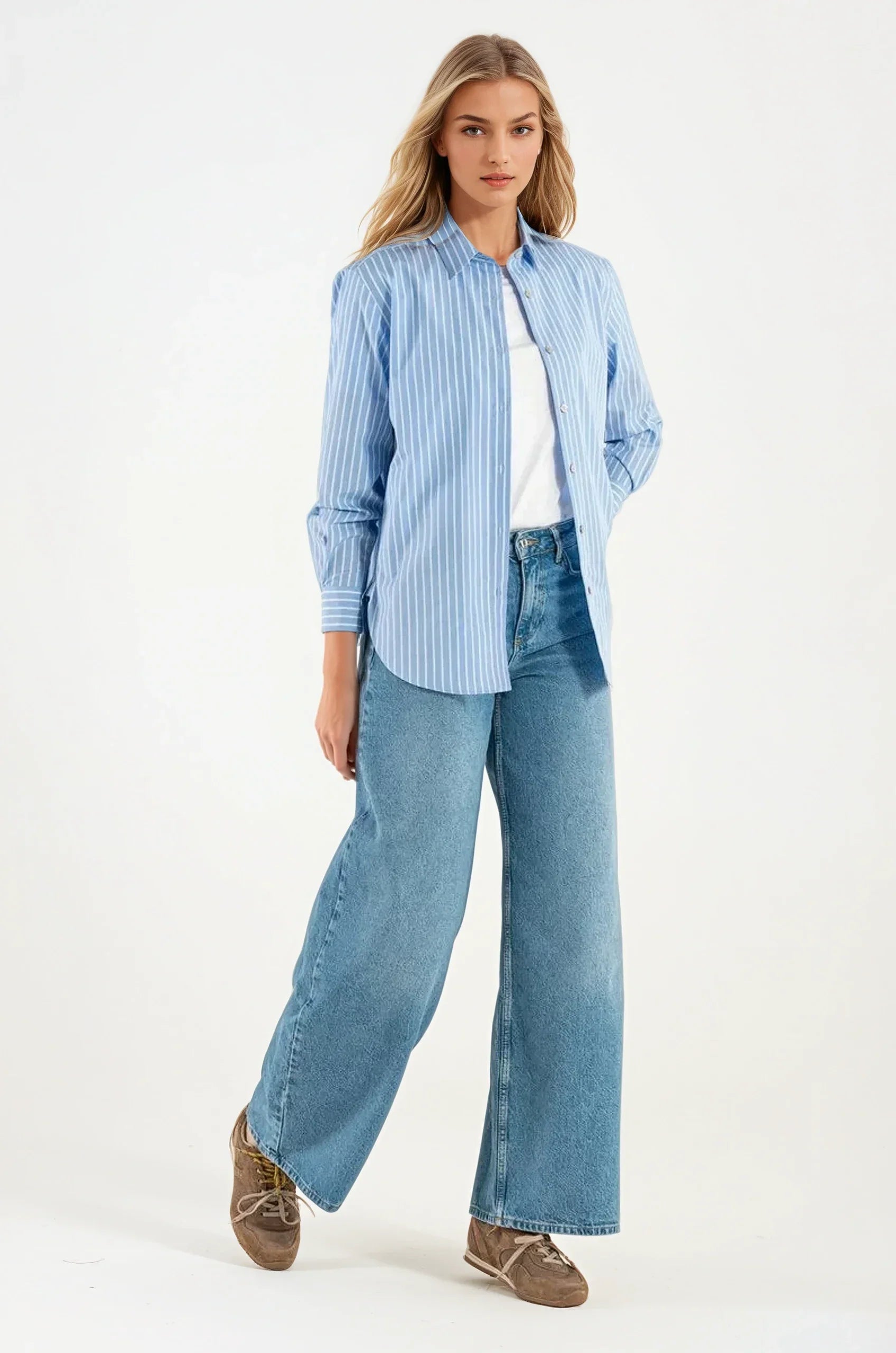 OMNIYA™ | Camicia a Righe Azzurra in Cotone