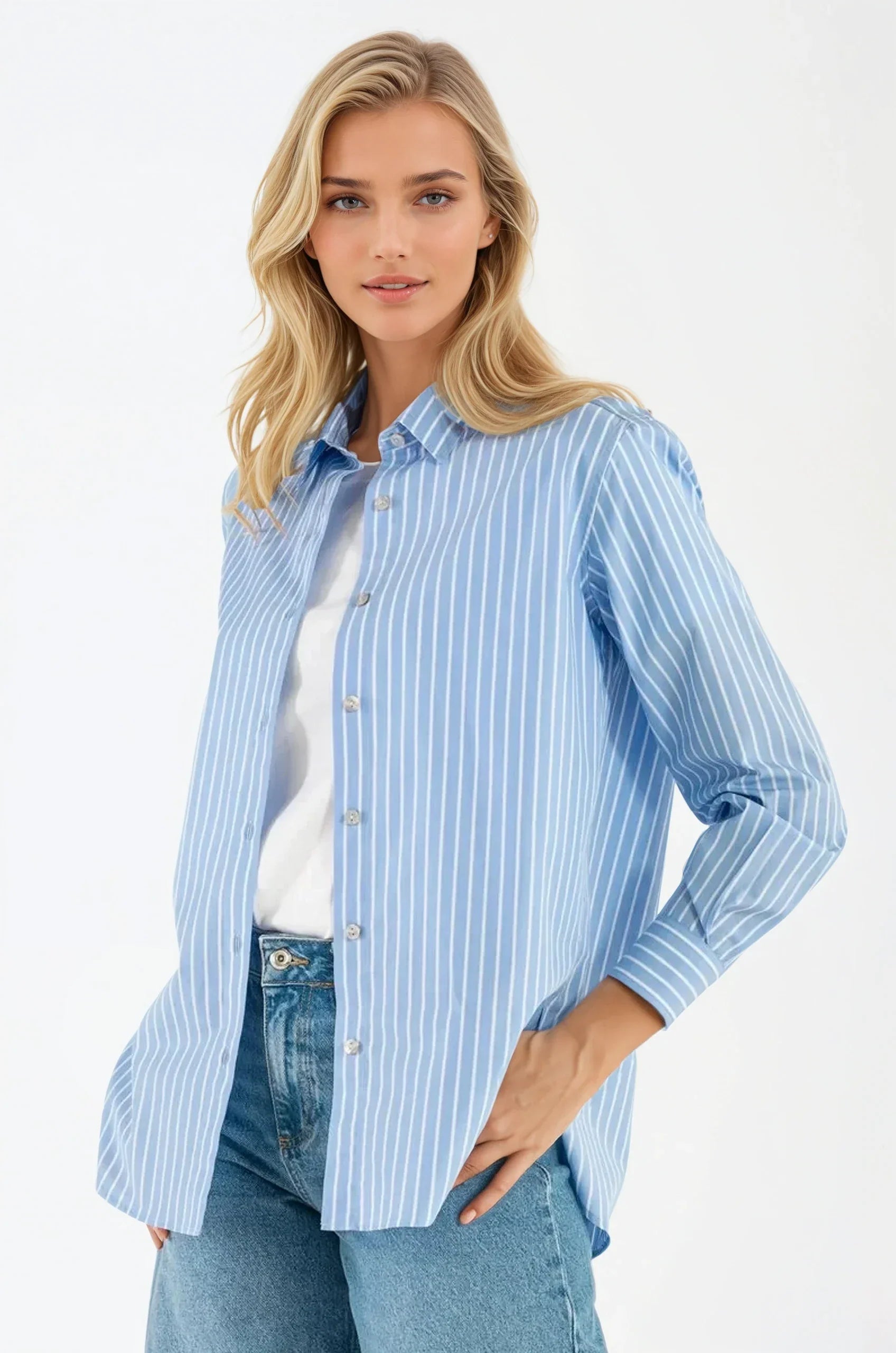 OMNIYA™ | Camicia a Righe Azzurra in Cotone