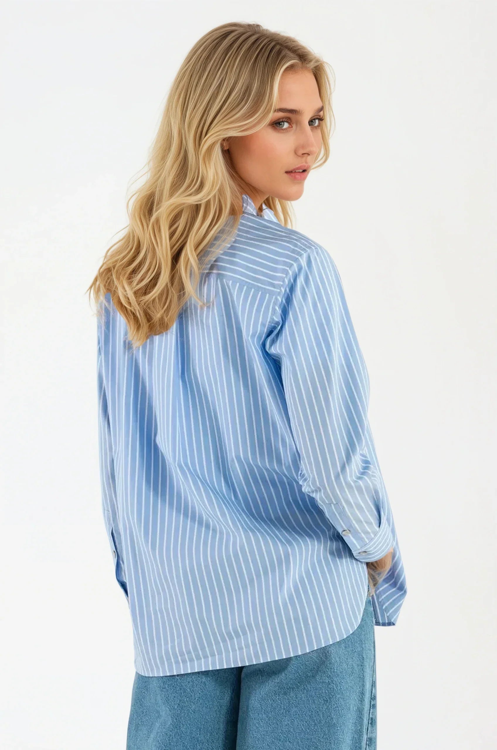 OMNIYA™ | Camicia a Righe Azzurra in Cotone