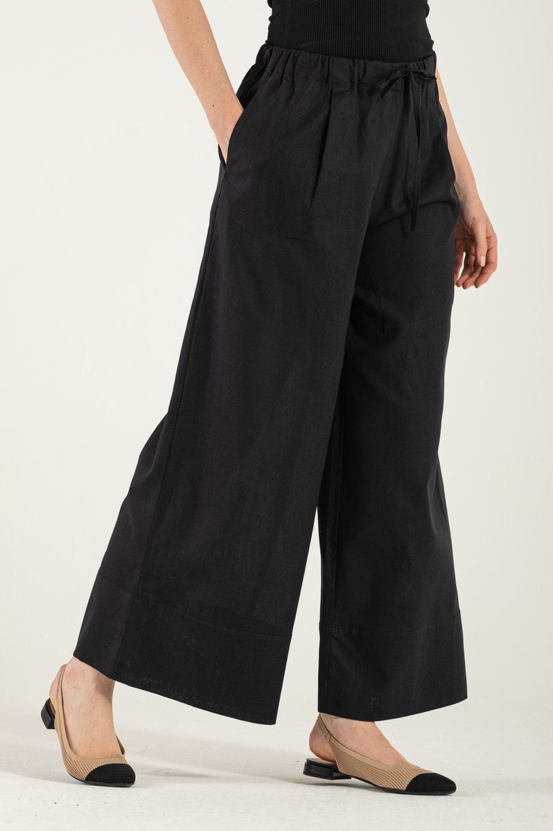 OMNIYA™ | Pantalone Nero con Laccio in Vita
