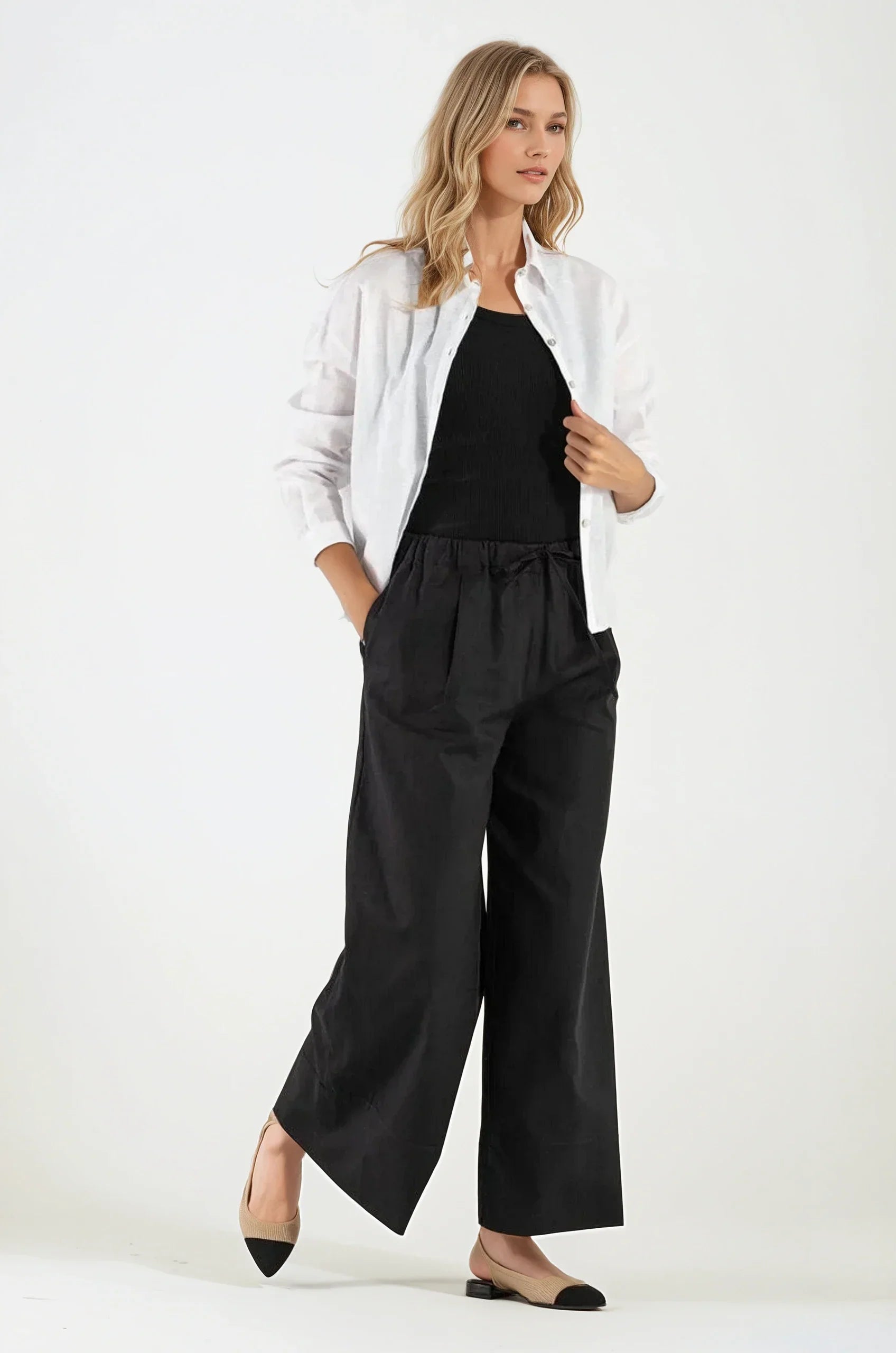 OMNIYA™ | Pantalone Nero con Laccio in Vita