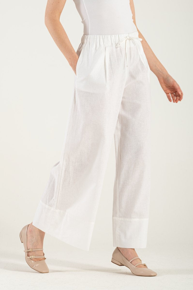 OMNIYA™ | Pantalone Bianco con Laccio in Vita