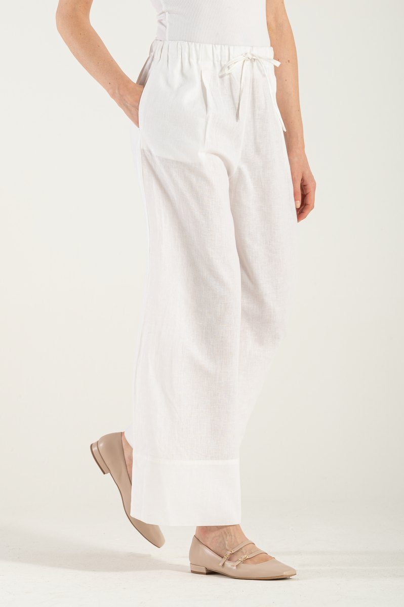 OMNIYA™ | Pantalone Bianco con Laccio in Vita