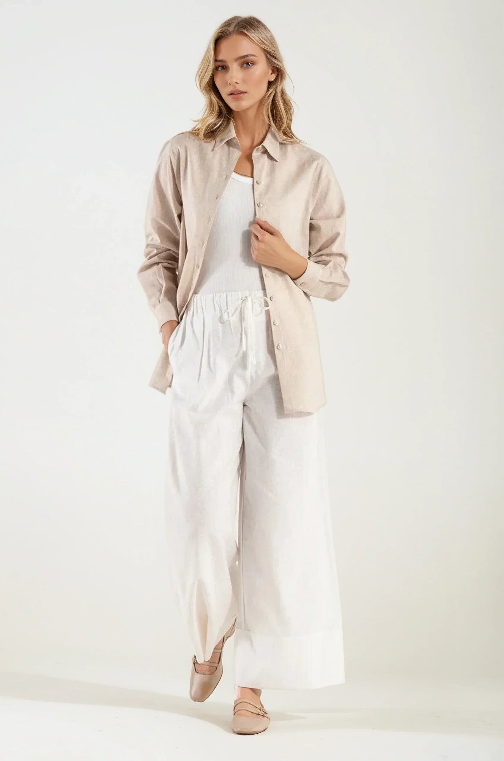 OMNIYA™ | Pantalone Bianco con Laccio in Vita