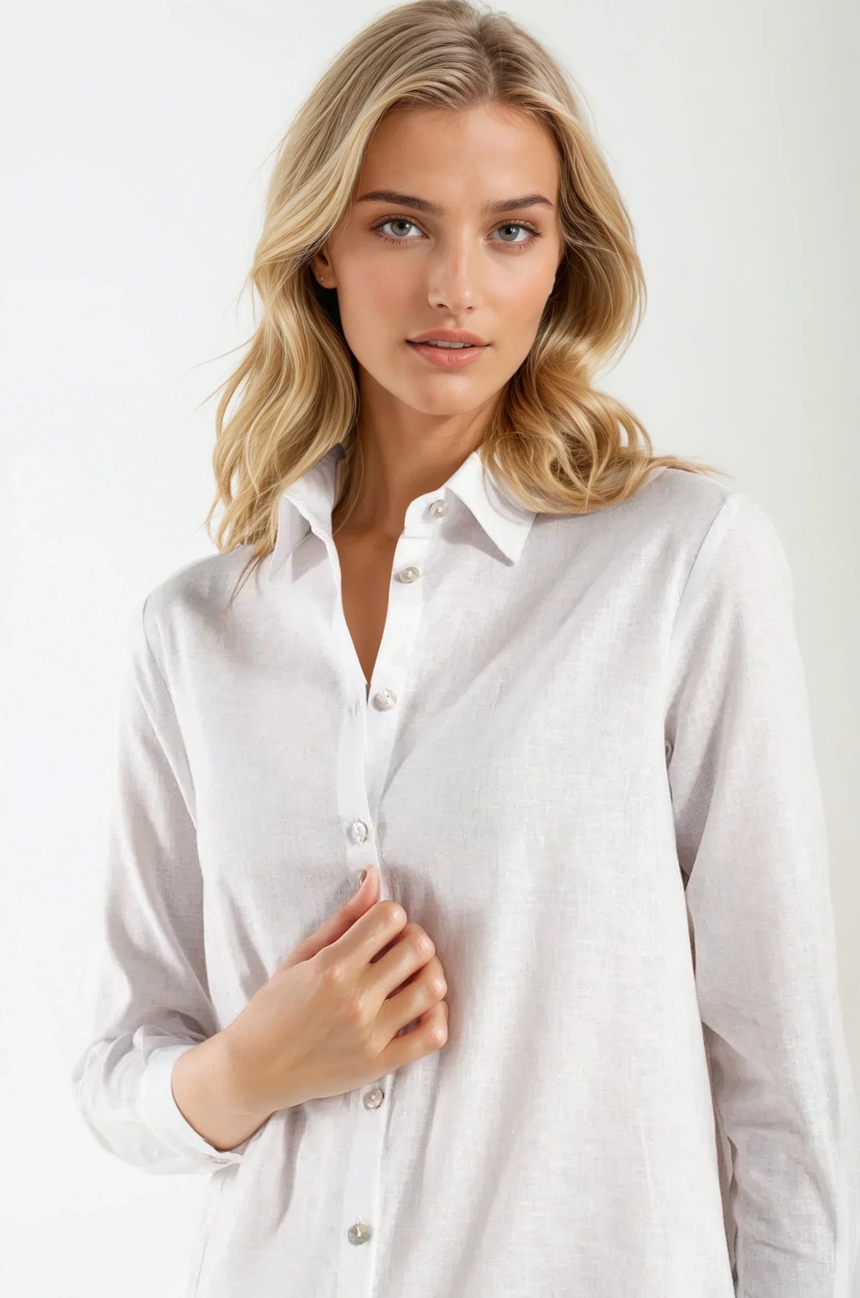 OMNIYA™ | Camicia Abito in Lino Bianca